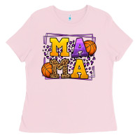 Bubblegum Pink Purple and gold Basketball leopard frame Mama Ladies Tee - LillyAllenDesigns