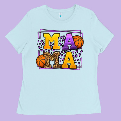Purple And Gold Basketball Leopard Frame Mama Ladies Tee Designed By Lillyallendesigns