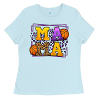 Baby Blue Purple and gold Basketball leopard frame Mama Ladies Tee - LillyAllenDesigns