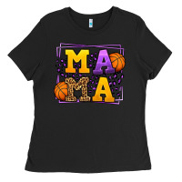 Black Purple and gold Basketball leopard frame Mama Ladies Tee - LillyAllenDesigns