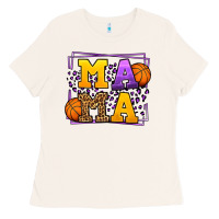 Bone Purple and gold Basketball leopard frame Mama Ladies Tee - LillyAllenDesigns