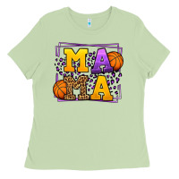 Matcha Purple and gold Basketball leopard frame Mama Ladies Tee - LillyAllenDesigns