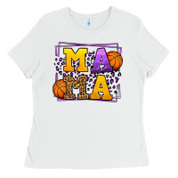 White Purple and gold Basketball leopard frame Mama Ladies Tee - LillyAllenDesigns