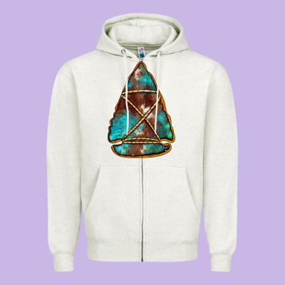 Turquoise Cowhide Arrowhead Zipper Hoodie Designed By Jasminsmagicworld