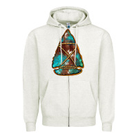 Oatmeal Heather turquoise cowhide arrowhead Zipper Hoodie - Jasminsmagicworld