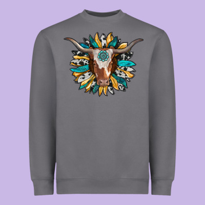 Texas Longhorn Sunflower Background Heavyweight Sweatshirt Designed By Ranaportraitstore