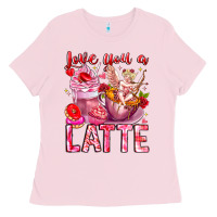 Bubblegum Pink Love You Latte Valentine Cupid Ladies Tee - CowhideDigitalArt
