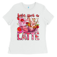 White Love You Latte Valentine Cupid Ladies Tee - CowhideDigitalArt