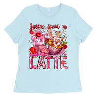 Baby Blue Love You Latte Valentine Cupid Ladies Tee - CowhideDigitalArt