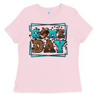 Bubblegum Pink Game day American Football leopard frame Ladies Tee - LillyAllenDesigns