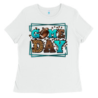 White Game day American Football leopard frame Ladies Tee - LillyAllenDesigns