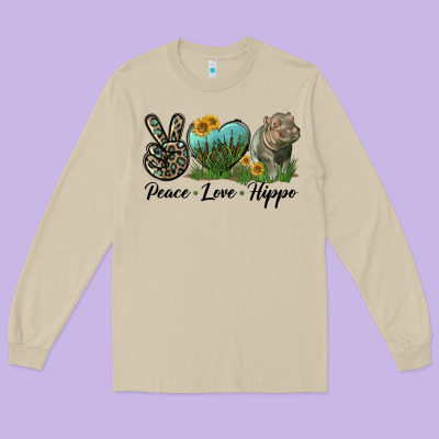Peace Love Hippo Long Sleeve Tee Designed By Lillyallendesigns