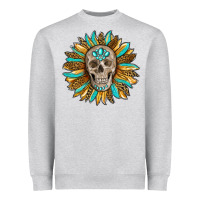 Heather Grey sunflower with skull Heavyweight Sweatshirt - RanaPortraitStore