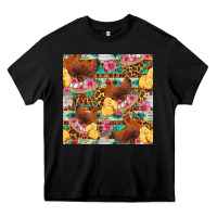 Black chicken and chicks with flowers seamless pattern Heavy Core Tee - FaDigitalArtStudio