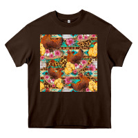Chocolate Brown chicken and chicks with flowers seamless pattern Heavy Core Tee - FaDigitalArtStudio