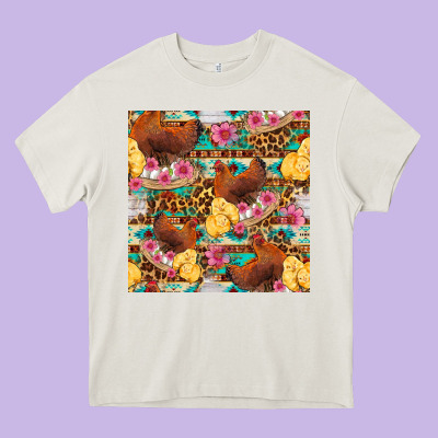 Chicken And Chicks With Flowers Seamless Pattern Heavy Core Tee Designed By Fadigitalartstudio