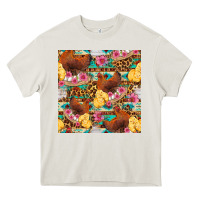 Cream chicken and chicks with flowers seamless pattern Heavy Core Tee - FaDigitalArtStudio