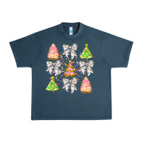 Midnight Navy Christmas Trees And Bow Urban Heavy Tee - CowhideDigitalArt