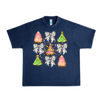 Navy Christmas Trees And Bow Urban Heavy Tee - CowhideDigitalArt