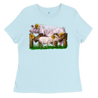 Baby Blue Mom With White Chester Pig And Baby Pig Ladies Tee - LillyAllenDesigns