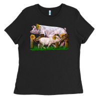 Black Mom With White Chester Pig And Baby Pig Ladies Tee - LillyAllenDesigns