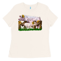 Mom With White Chester Pig And Baby Pig Ladies Tee | Teevron