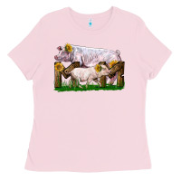 Bubblegum Pink Mom With White Chester Pig And Baby Pig Ladies Tee - LillyAllenDesigns
