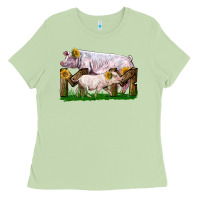 Matcha Mom With White Chester Pig And Baby Pig Ladies Tee - LillyAllenDesigns