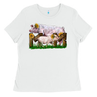 White Mom With White Chester Pig And Baby Pig Ladies Tee - LillyAllenDesigns