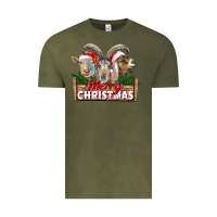 Vintage Olive Merry Christmas Goats Vintage Tee - LillyAllenDesigns