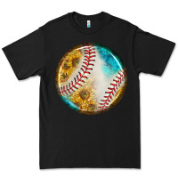 Black baseball with sunflower round earrings Premium Tee - BundleAndBundleShop