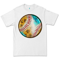 White baseball with sunflower round earrings Premium Tee - BundleAndBundleShop