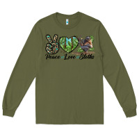 Army Green Peace Love Sloths Long Sleeve Tee - LillyAllenDesigns