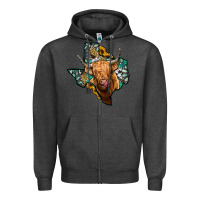 Charcoal Heather texas map highland cow Zipper Hoodie - Jasminsmagicworld