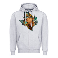 Heather Grey texas map highland cow Zipper Hoodie - Jasminsmagicworld