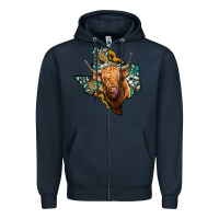 Navy texas map highland cow Zipper Hoodie - Jasminsmagicworld