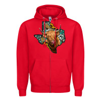 Red texas map highland cow Zipper Hoodie - Jasminsmagicworld