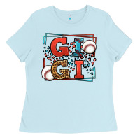 Baby Blue Baseball gigi leopard frame Ladies Tee - LillyAllenDesigns
