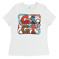 White Baseball gigi leopard frame Ladies Tee - LillyAllenDesigns