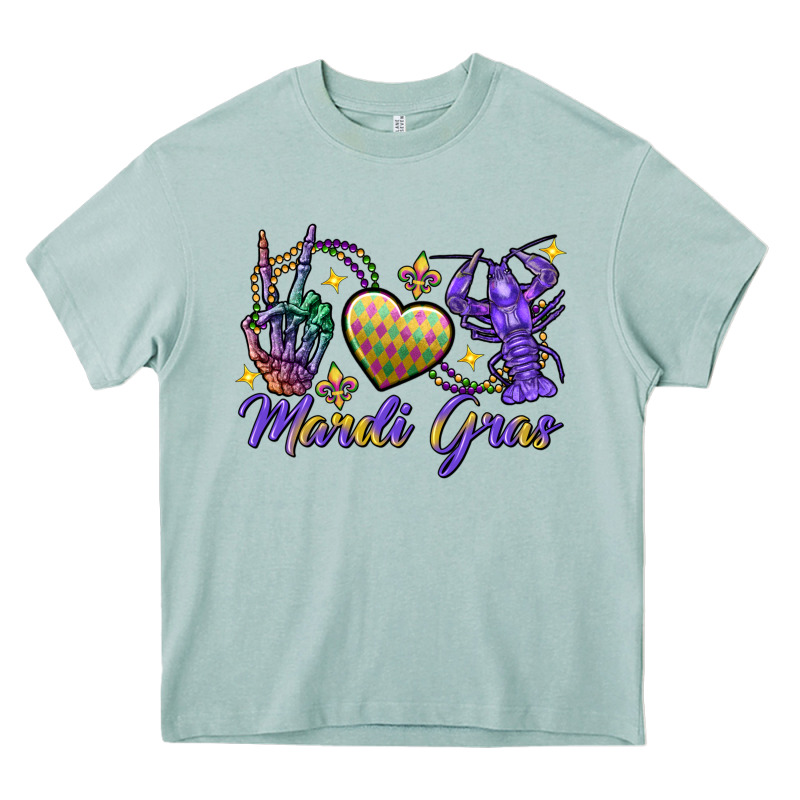 Peace Love Crawfish Mardi Gras Skeleton Hand Heavy Core Tee by FaDigitalArtStudio | Teevron