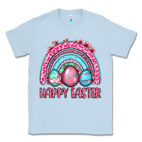 Dusty Blue Happy Easter eggs rainbow Classic Tee - OliviaCreatesArt