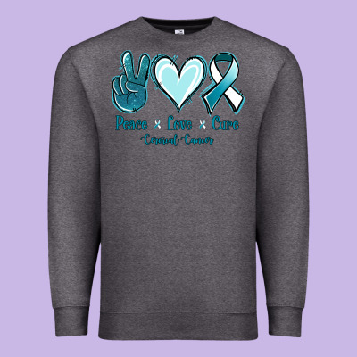 Peace Love Cure Cervical Cancer Premium Sweatshirt Designed By Jasminsmagicworld
