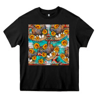 Black chicken with eggs and sunflowers seamles pattern Heavy Core Tee - FaDigitalArtStudio