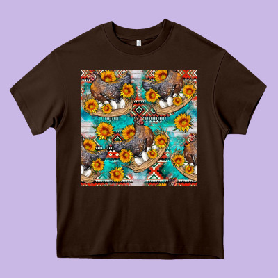 Chicken With Eggs And Sunflowers Seamles Pattern Heavy Core Tee Designed By Fadigitalartstudio