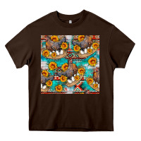 Chocolate Brown chicken with eggs and sunflowers seamles pattern Heavy Core Tee - FaDigitalArtStudio