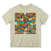 Mossy chicken with eggs and sunflowers seamles pattern Heavy Core Tee - FaDigitalArtStudio