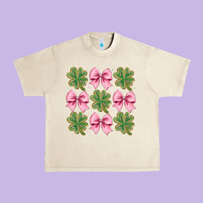 Clover Bow Urban Heavy Tee Designed By Cowhidedigitalart