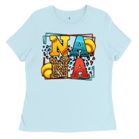 Baby Blue Softball nana leopard frame Ladies Tee - LillyAllenDesigns