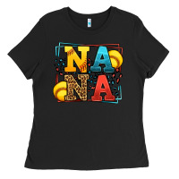 Black Softball nana leopard frame Ladies Tee - LillyAllenDesigns