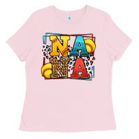 Bubblegum Pink Softball nana leopard frame Ladies Tee - LillyAllenDesigns